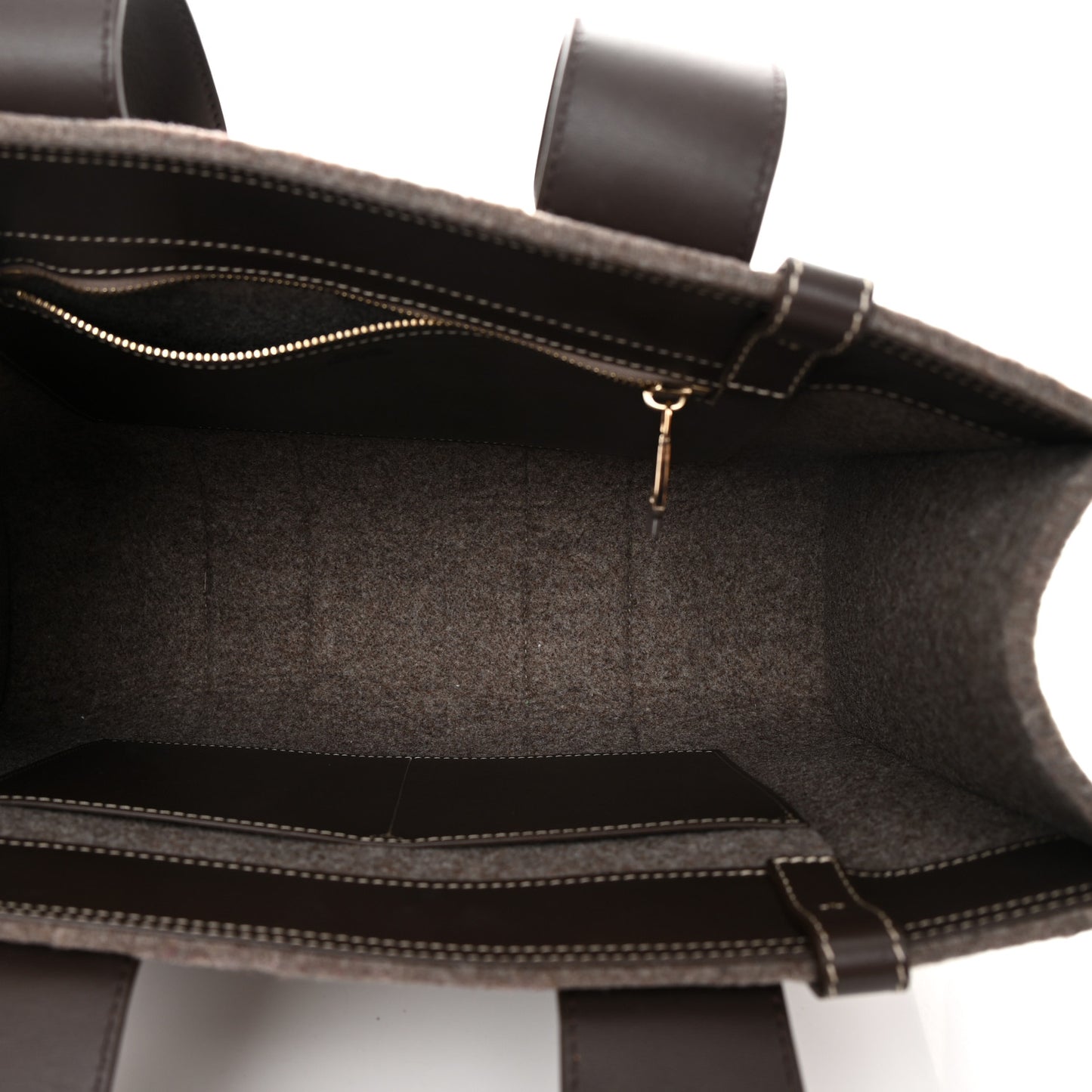 Felt Calfskin Medium Woody Ribbon Tote Deep Beige