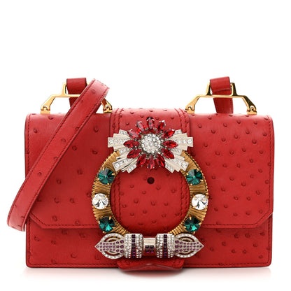 Miu Miu Ostrich Madras Soft Calf Crystal Embellished Shoulder Bag Fuoco 1 of 9