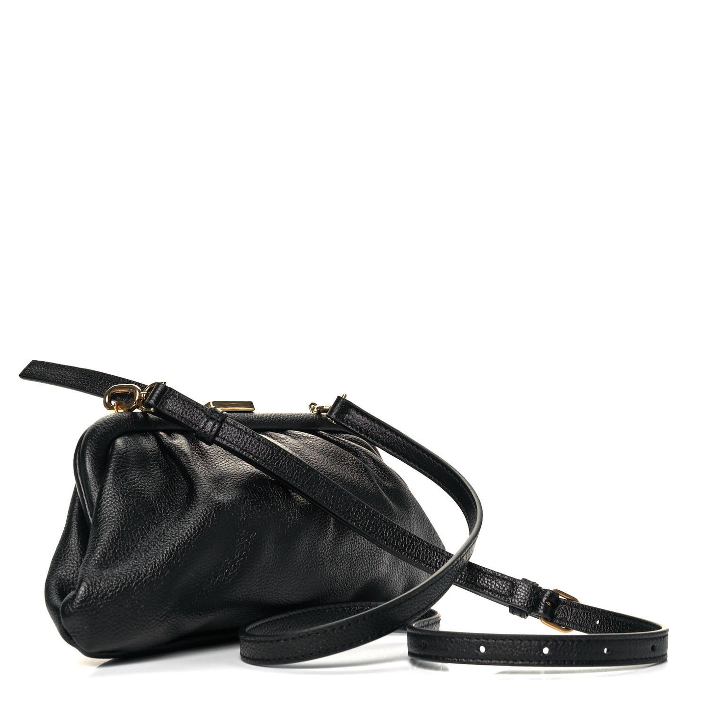 Grained Calfskin Logo Cloud Clutch XS Black