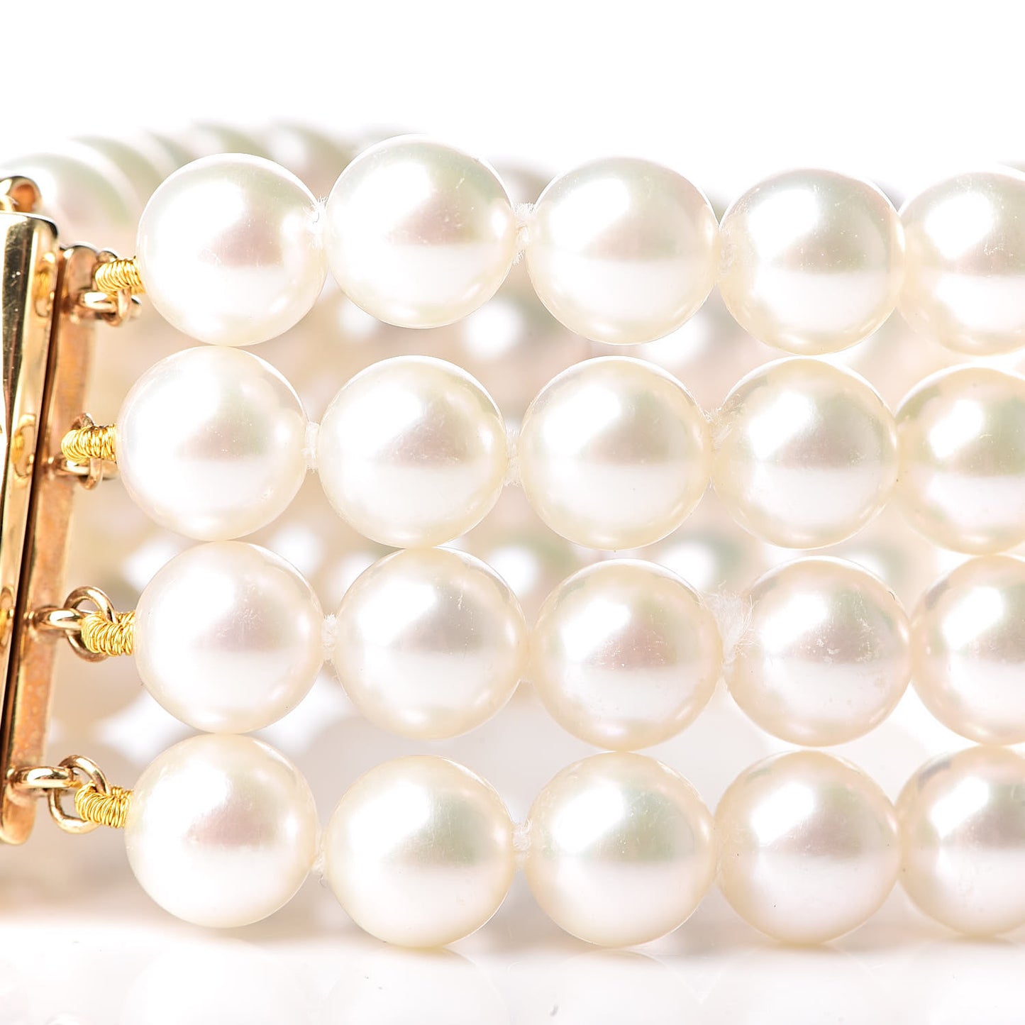 18K Yellow Gold Diamond Akoya Pearl 6.5-7mm Four Strand Bracelet
