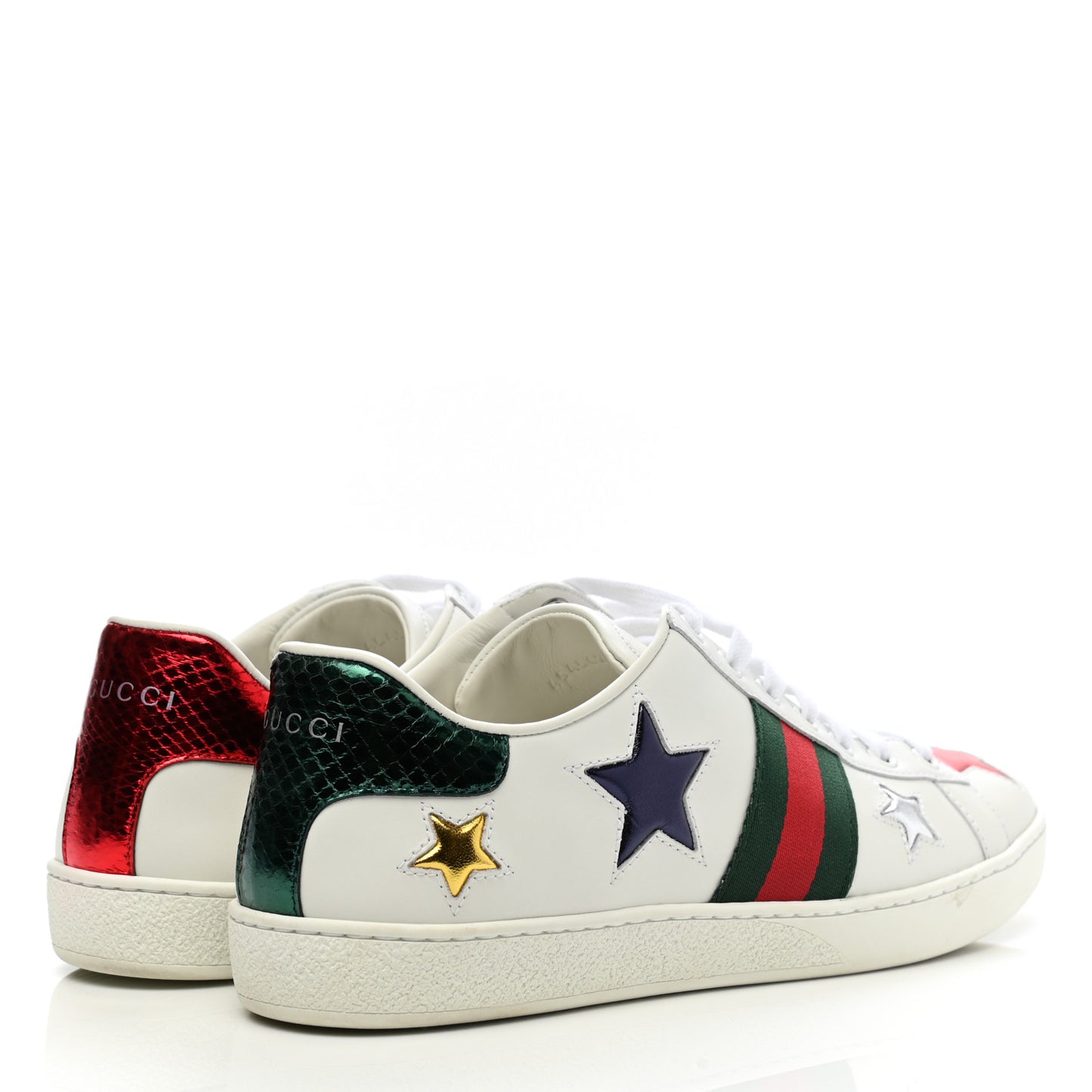 Calfskin Ayers Web Star Embroidered Womens Ace Sneakers 39.5 White Multi