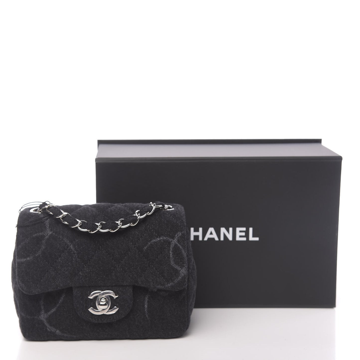 Denim CC Quilted Mini Square Flap Black
