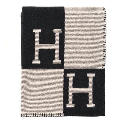 Hermes Wool Cashmere Signature Avalon Blanket Ecru Gris Fonce 1 of 3