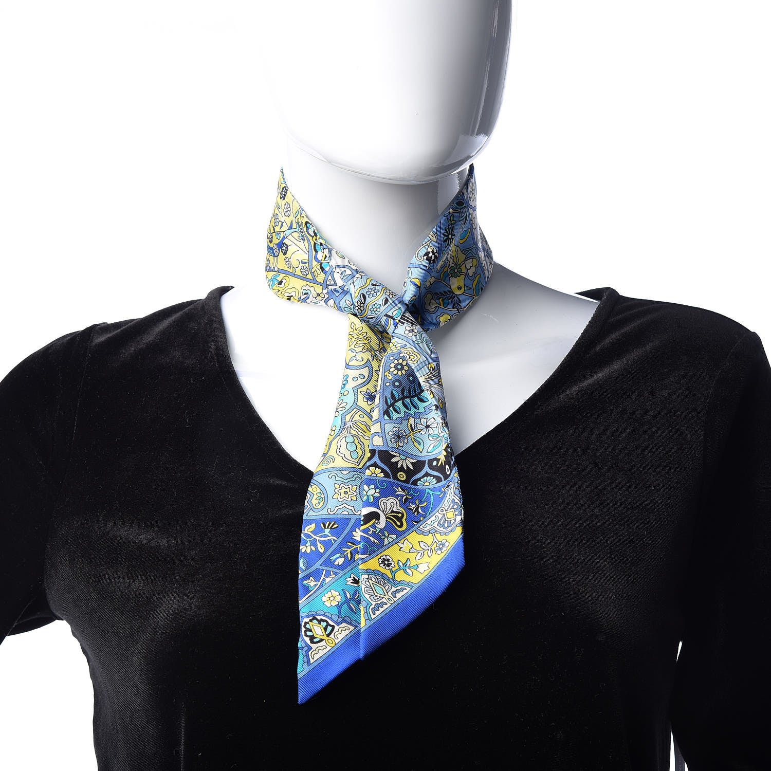 Hermes Silk Au Pays Des Oiseaux Fleurs Twilly Bleu Dur Jaune Vif Turquoise 2 of 5