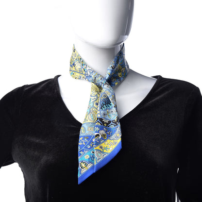 Hermes Silk Au Pays Des Oiseaux Fleurs Twilly Bleu Dur Jaune Vif Turquoise 2 of 5