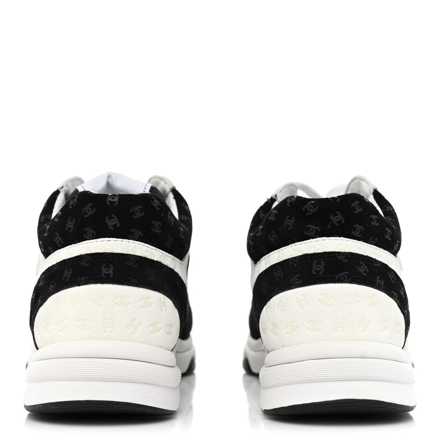 Chanel Nylon Suede Calfskin Printed CC Sneakers 40 Black White 4 of 10