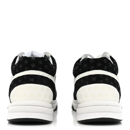 Chanel Nylon Suede Calfskin Printed CC Sneakers 40 Black White 4 of 10