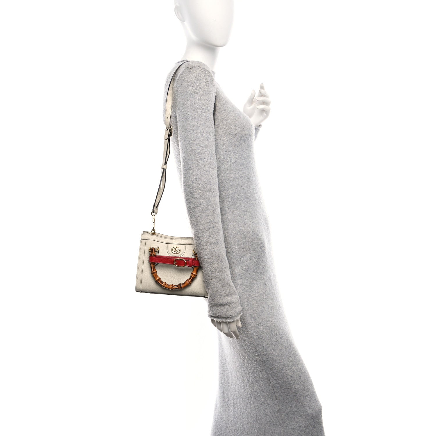 Gucci Textured Calfskin Web Mini Diana Tote Bag Mystic White 2 of 14