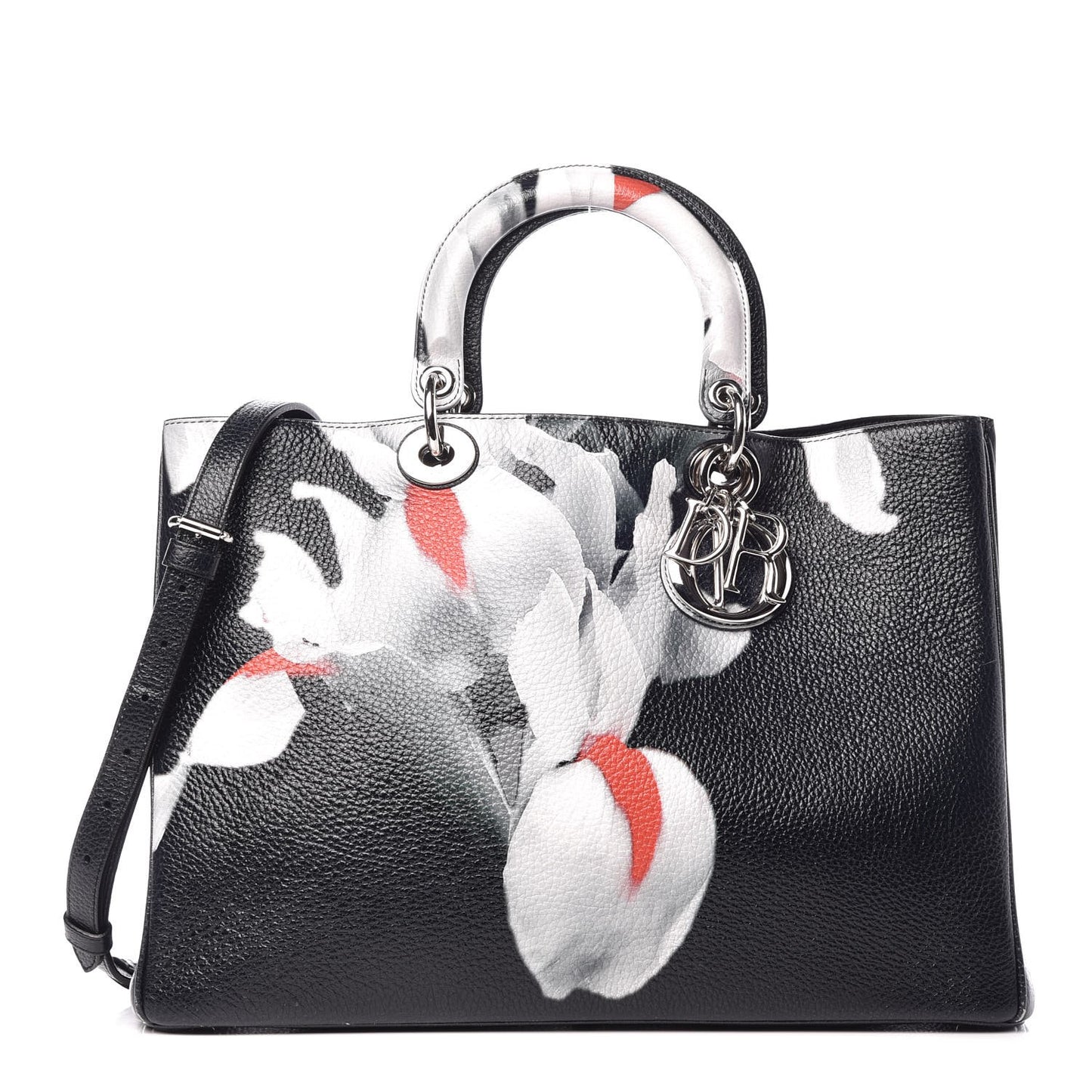 Bullcalf Printed Large Flower Diorissimo Tote Black