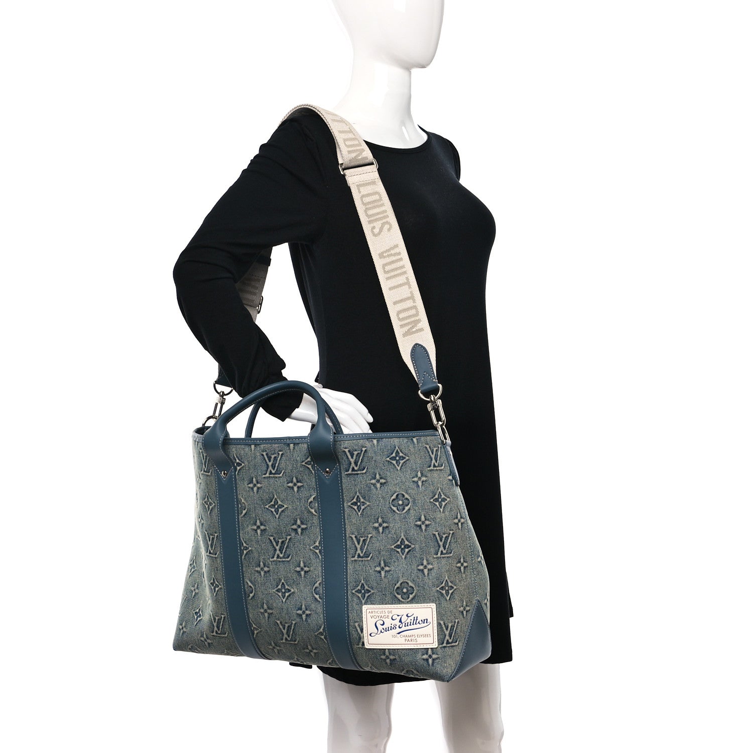 Louis Vuitton Monogram Washed Denim Weekend Tote NM Blue 2 of 8