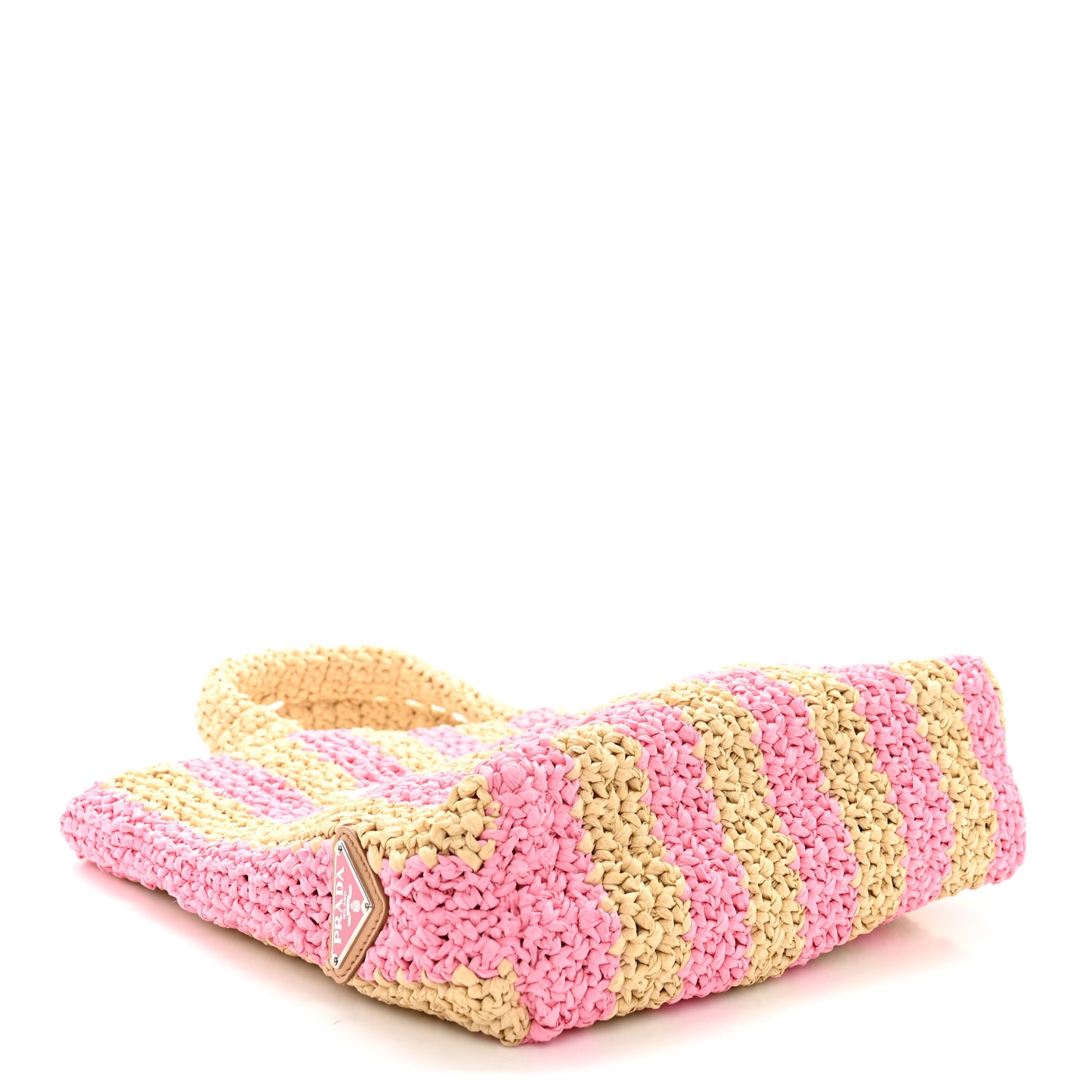 Yarn Raffia Effect Crochet Striped Small Logo Tote Naturale Petalo