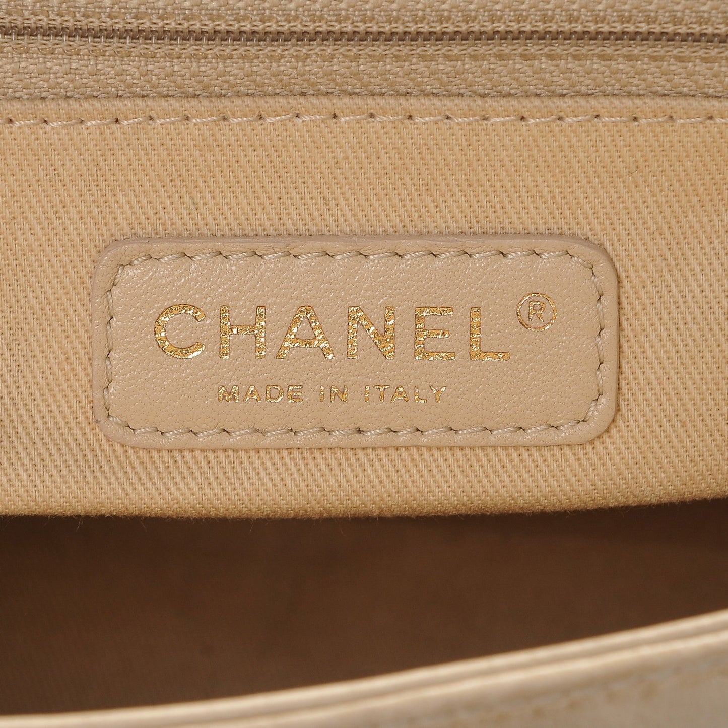 Glazed Calfskin Quilted Large Boy Flap Beige