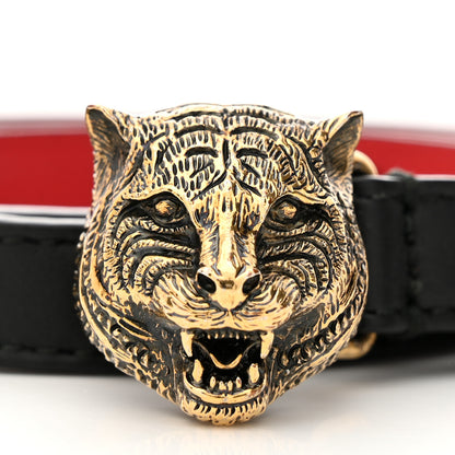 Gucci Calfskin Skinny Studded Feline Belt 80 32 Black Red 5 of 7