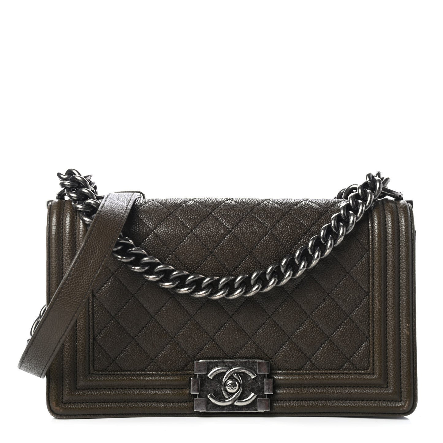 Caviar Quilted Medium Boy Flap Khaki