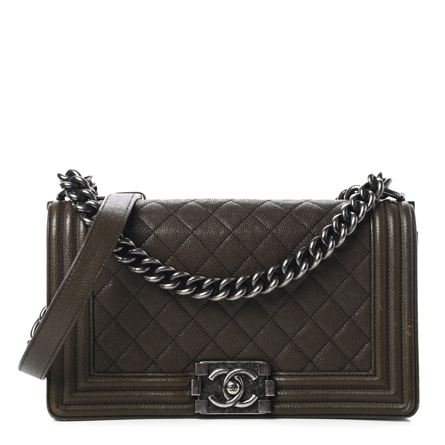 Chanel Caviar Quilted Medium Boy Flap Khaki 1 of 4