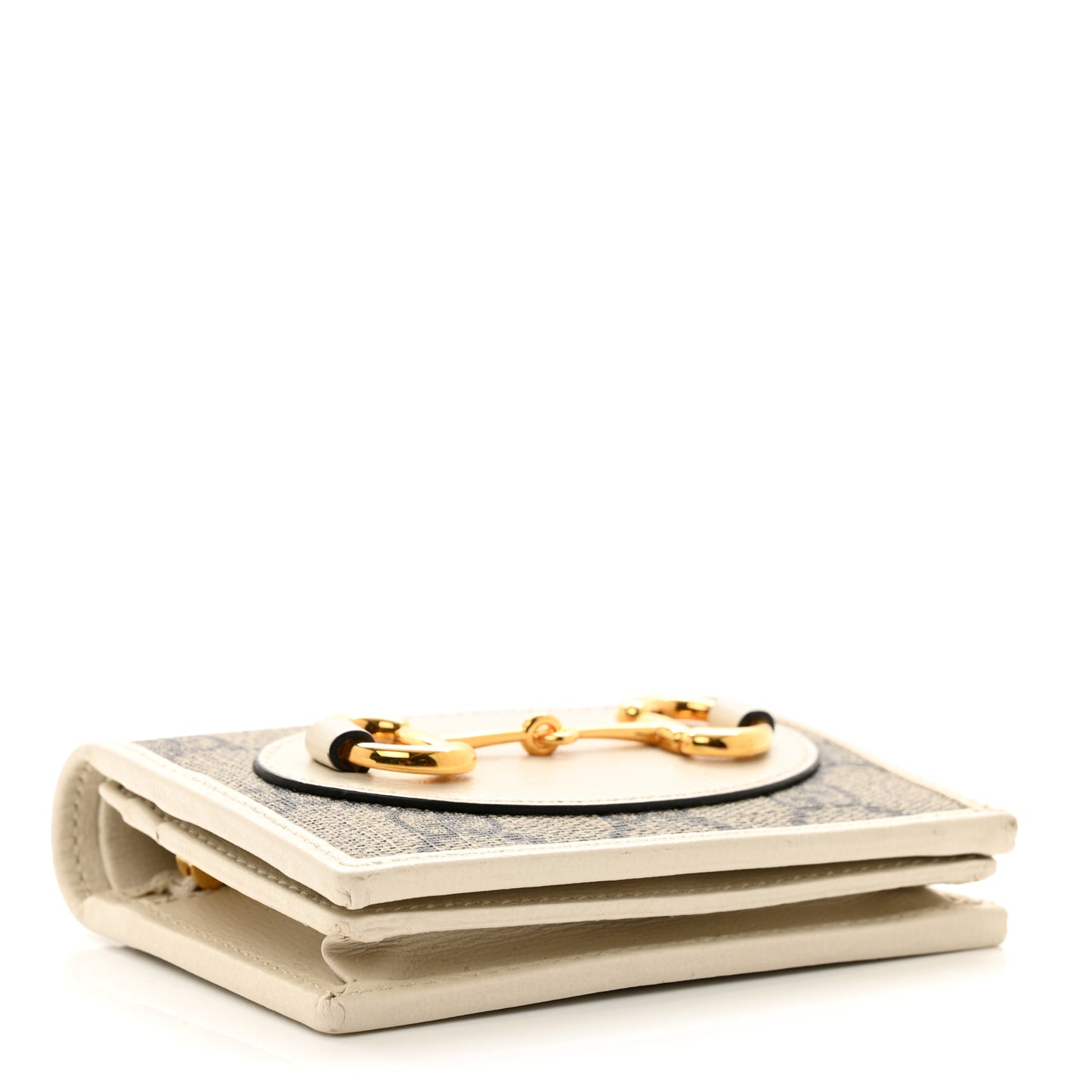 GG Supreme Monogram Azalea Calfskin Horsebit 1955 Card Case Wallet Beige Ebony Mystic White