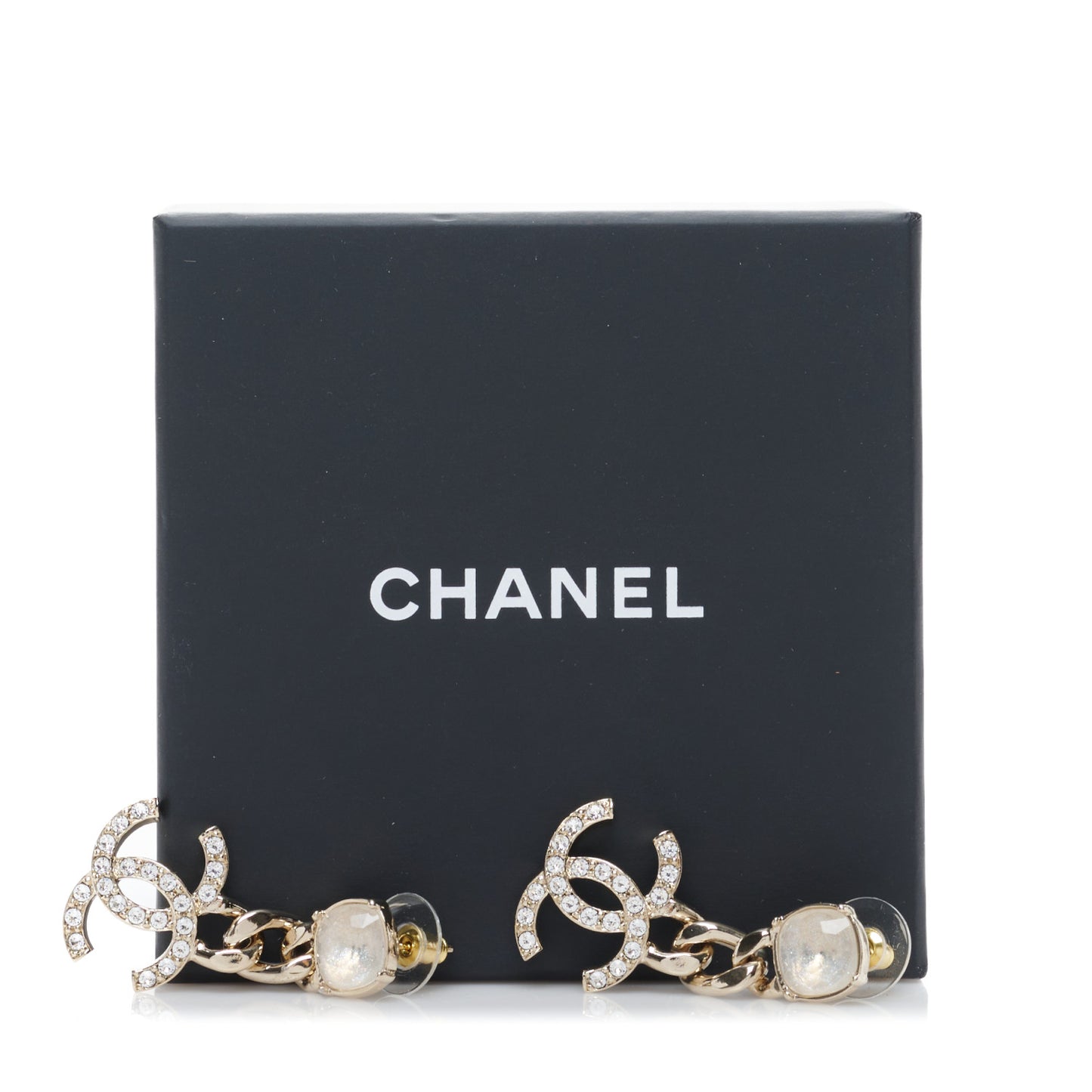 Glass Crystal CC Chain Drop Earrings Gold