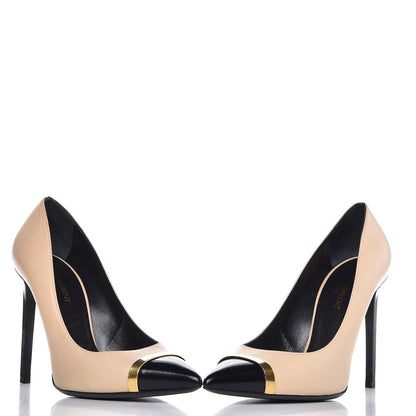 Saint Laurent Mat Glossy Nappa Cap Toe Paris 105 Pumps 40.5 Nude Powder Black 5 of 13
