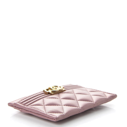 Chanel Metallic Lambskin Quilted Boy Card Holder Pink 3 of 8
