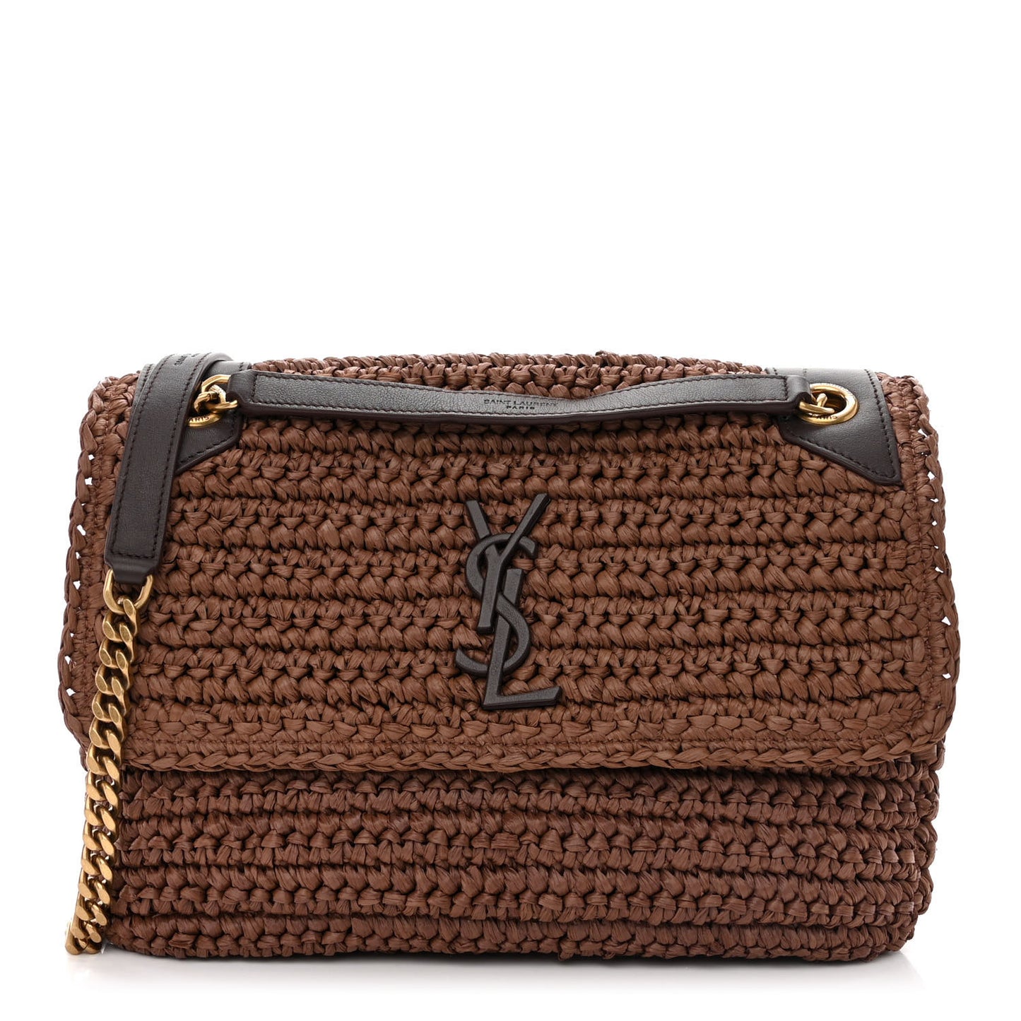 Raffia Calfskin Monogram Medium Niki Chain Satchel New Nut