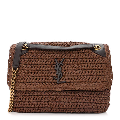 Saint Laurent Raffia Calfskin Monogram Medium Niki Chain Satchel New Nut 1 of 10