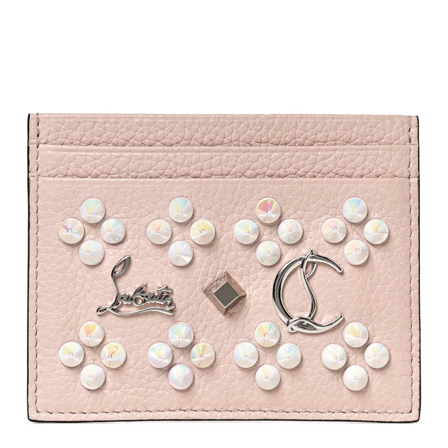 Calfskin Kios Studded Card Holder Dune