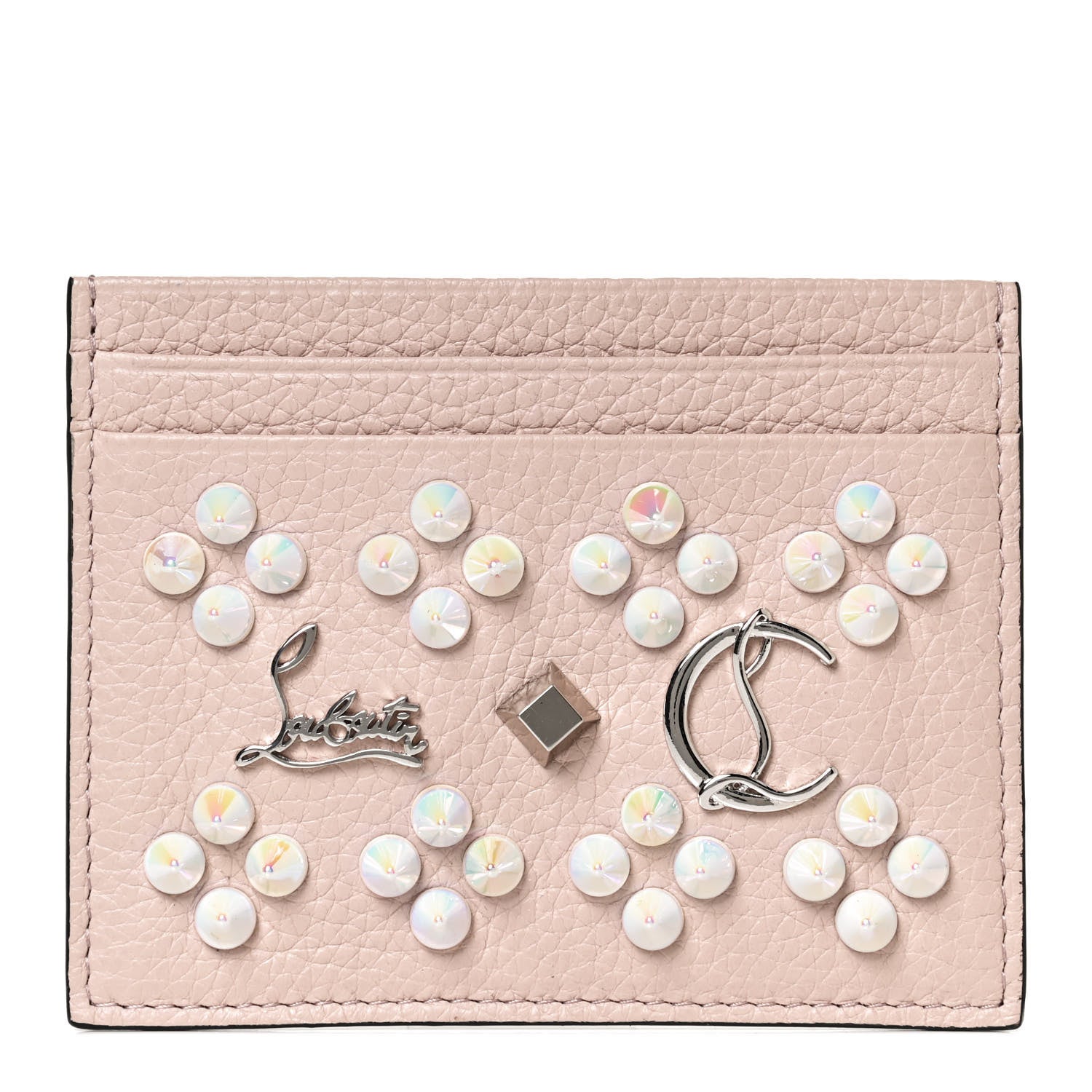Christian Louboutin Calfskin Kios Studded Card Holder Dune 1 of 8