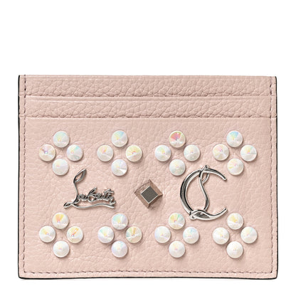 Christian Louboutin Calfskin Kios Studded Card Holder Dune 1 of 8