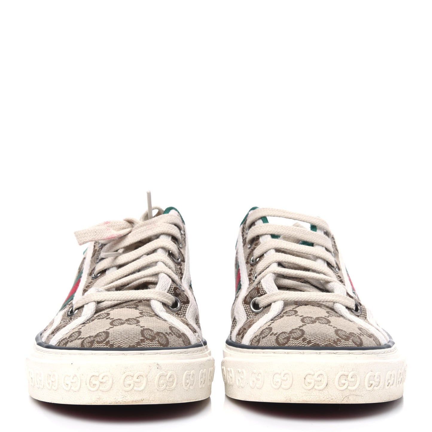 GG Monogram Web Womens 1977 Tennis Sneakers 38 Beige Ebony Mystic White
