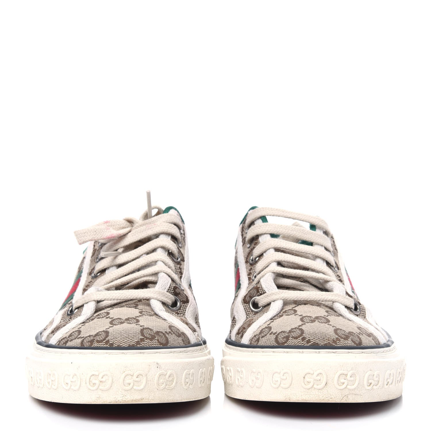 Gucci GG Monogram Web Womens 1977 Tennis Sneakers 38 Beige Ebony Mystic White 2 of 19