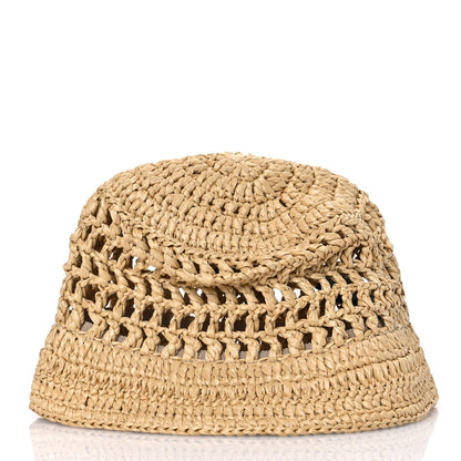 Prada Yarn Raffia Effect Crochet Logo Embroidered Womens Bucket Hat S Naturale 4 of 9