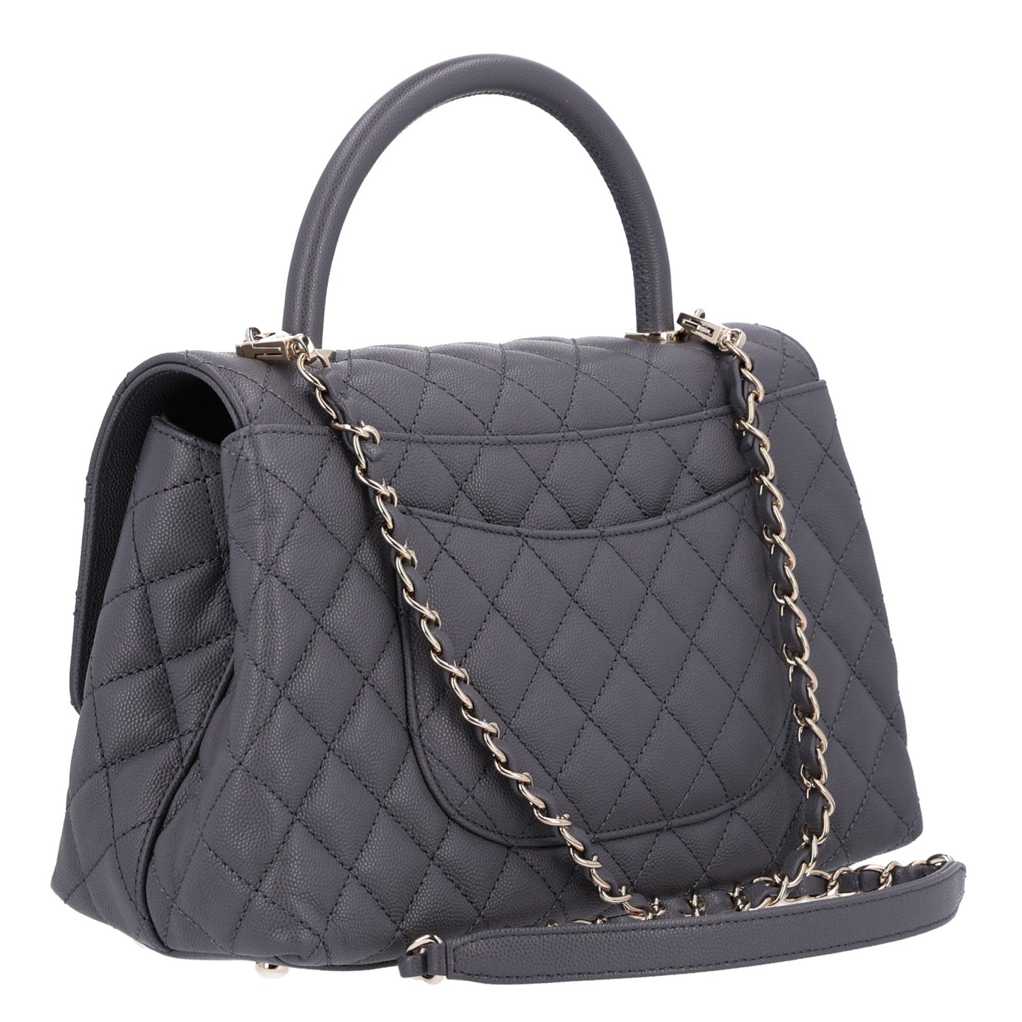 Caviar Quilted Small Coco Handle Flap Dark Grey