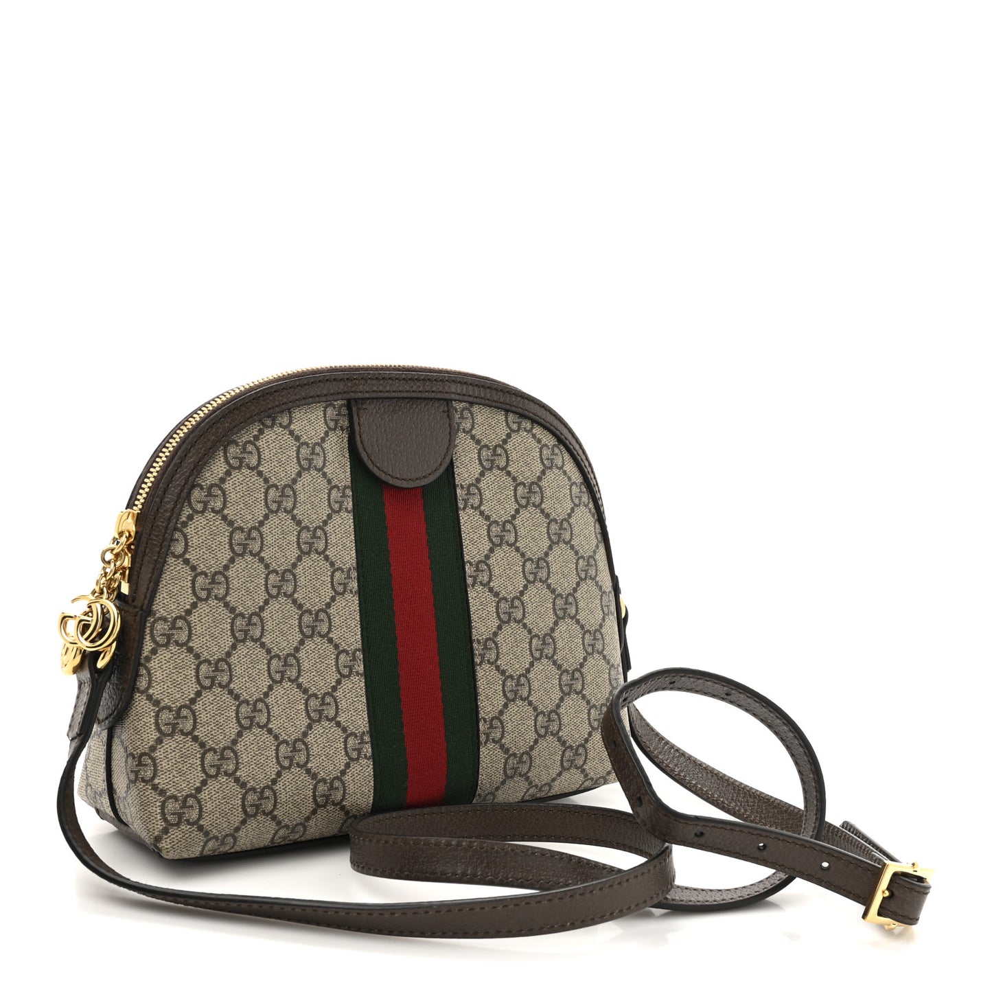 GG Supreme Monogram Textured Dollar Calfskin Web Small Ophidia Dome Shoulder Bag Beige Ebony New Acero