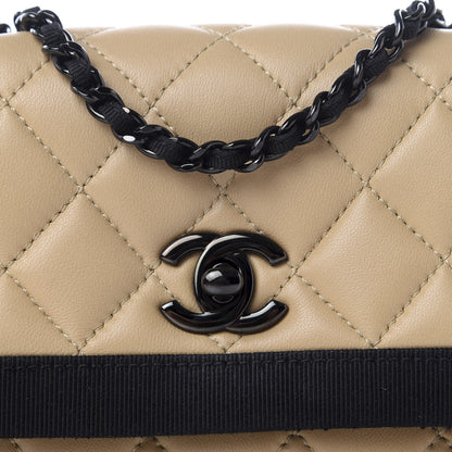 Chanel Lambskin Grosgrain Quilted Flap Beige Black 8 of 11