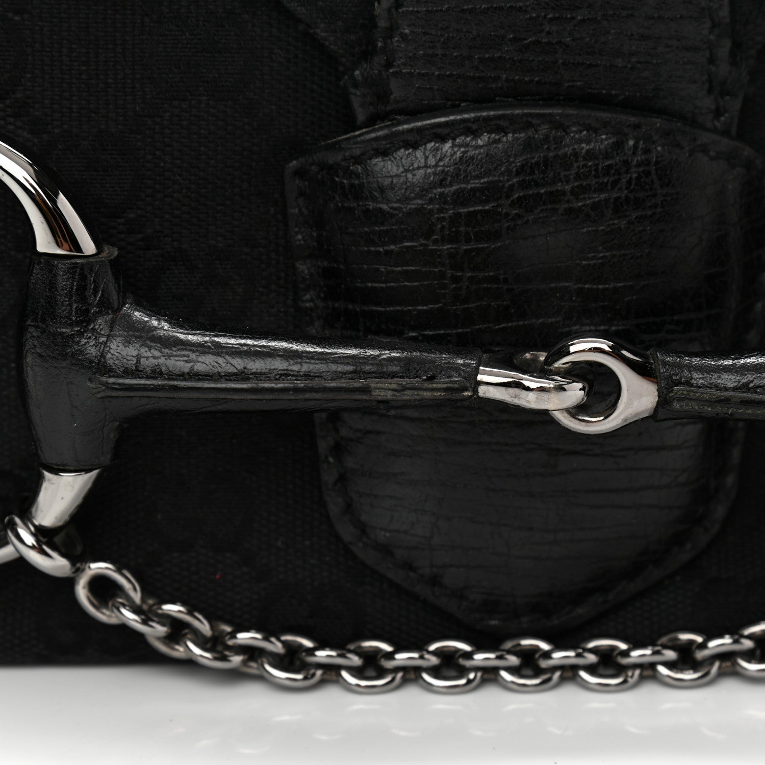 Gucci Monogram Horsebit Chain Flap Shoulder Bag Black 12 of 18