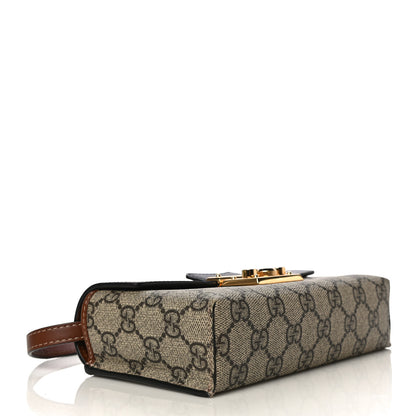 Gucci GG Supreme Monogram Calfskin Mini Padlock Top Handle Shoulder Bag Beige Black Cuir 4 of 11
