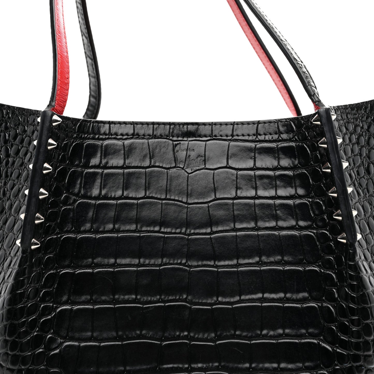 Alligator Embossed Calfskin Spiked Large Cabarock Shopper Tote Black