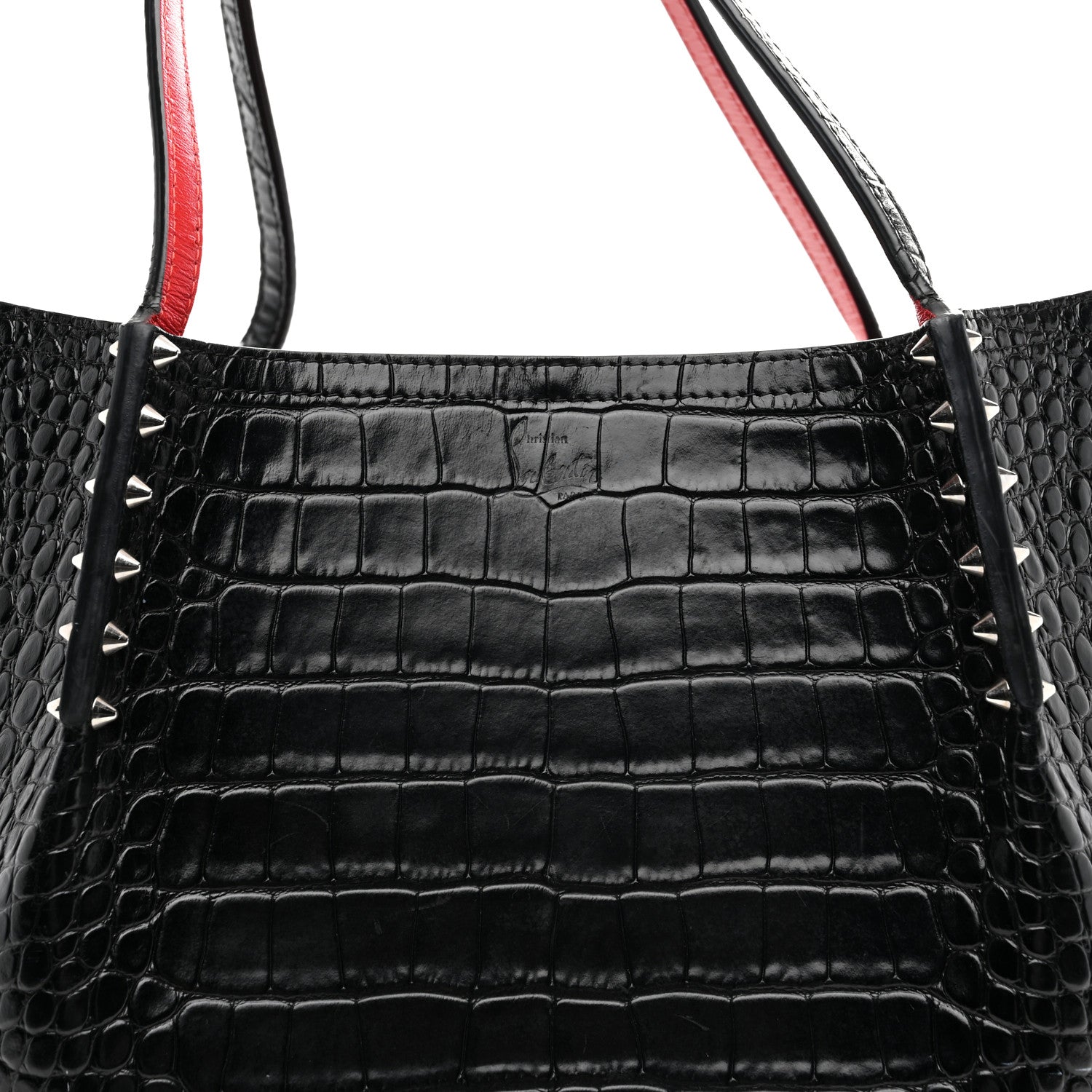 Christian Louboutin Alligator Embossed Calfskin Spiked Large Cabarock Shopper Tote Black 7 of 10