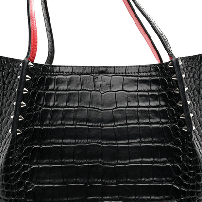 Christian Louboutin Alligator Embossed Calfskin Spiked Large Cabarock Shopper Tote Black 7 of 10