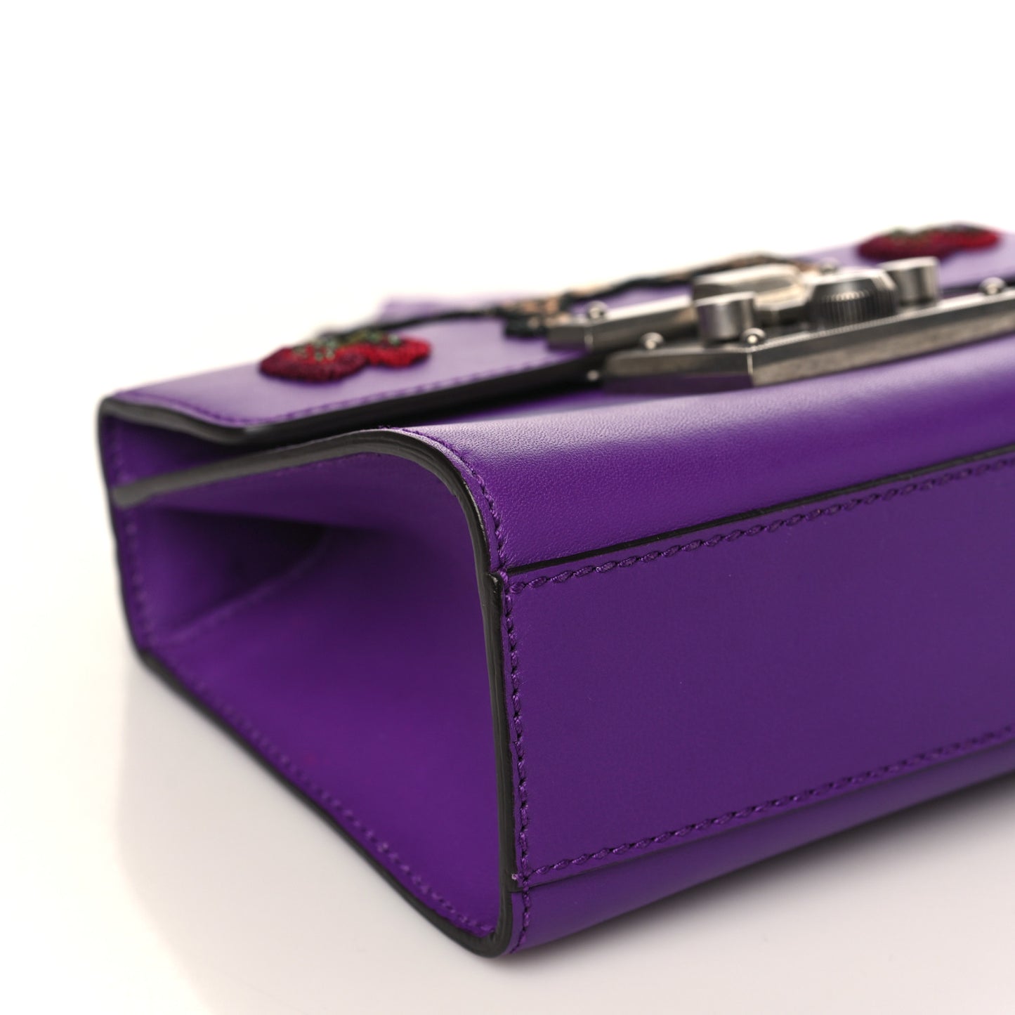 Calfskin Embroidered Tiger Strawberry Small Padlock Shoulder Bag Purple
