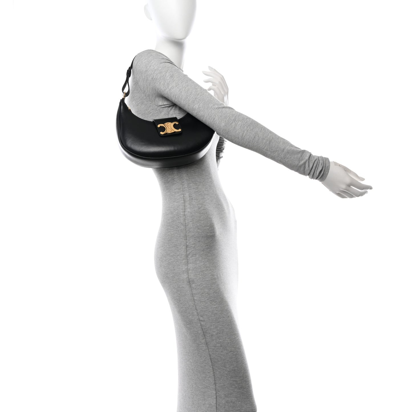 Smooth Calfskin Medium Strap Ava Triomphe Shoulder Bag Black