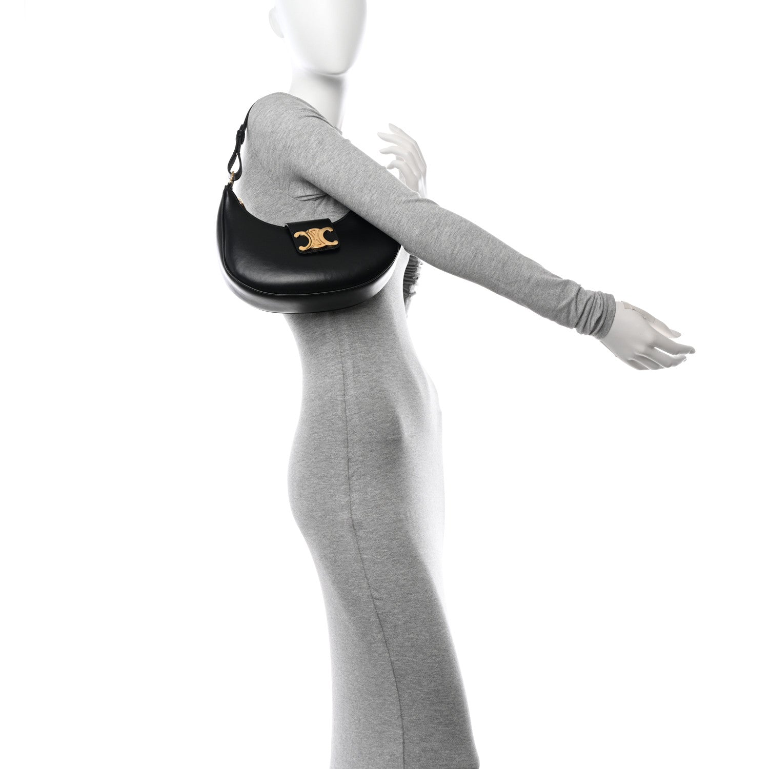 Celine Smooth Calfskin Medium Strap Ava Triomphe Shoulder Bag Black 2 of 12