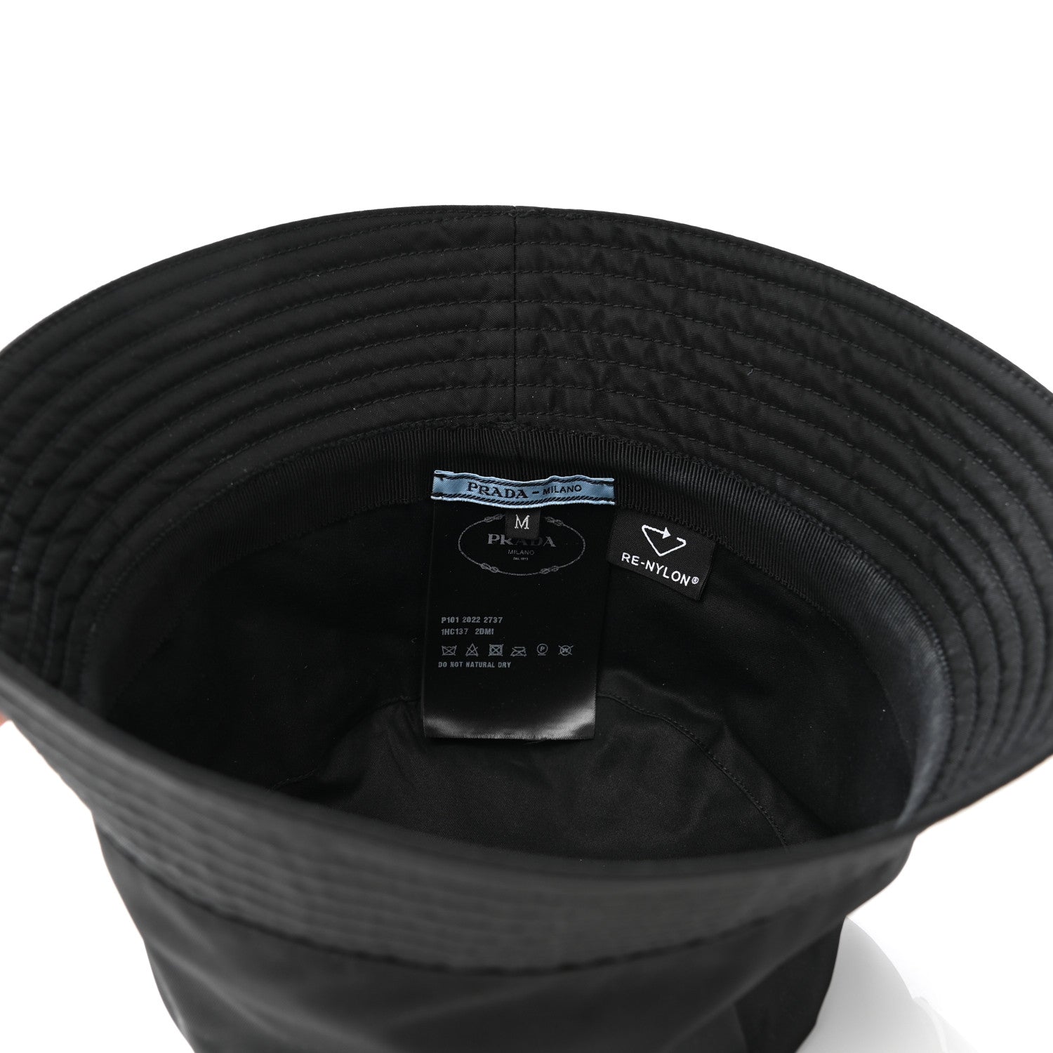 Prada Re-Nylon Metal Triangle Logo Womens Bucket Hat M Black 8 of 9