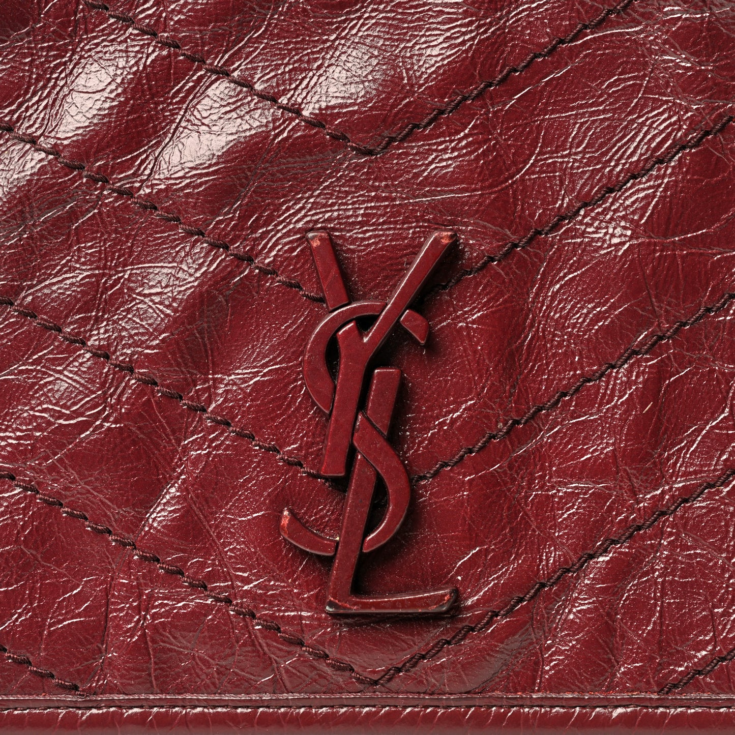 Crinkled Calfskin Matelasse Monogram Niki Chain Wallet Dark Legion Red