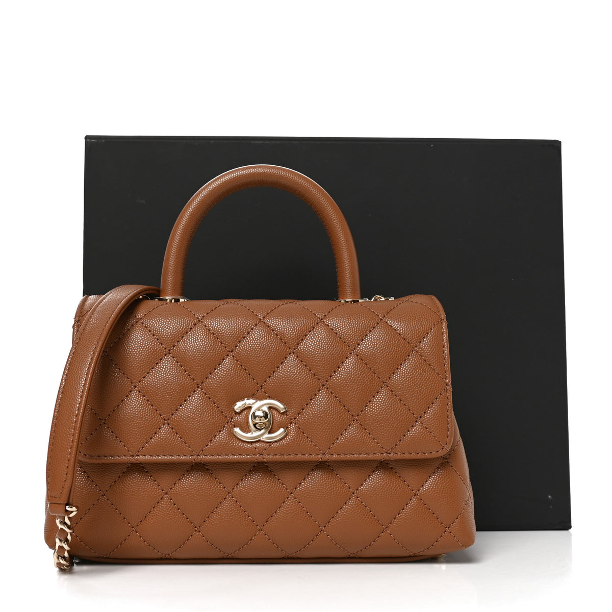 Caviar Quilted Mini Coco Handle Flap Brown