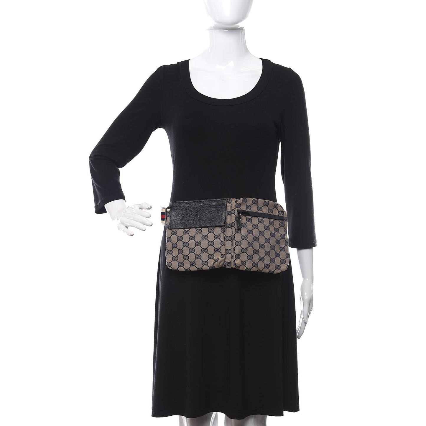 GG Monogram Web Double Pocket Belt Bag Navy