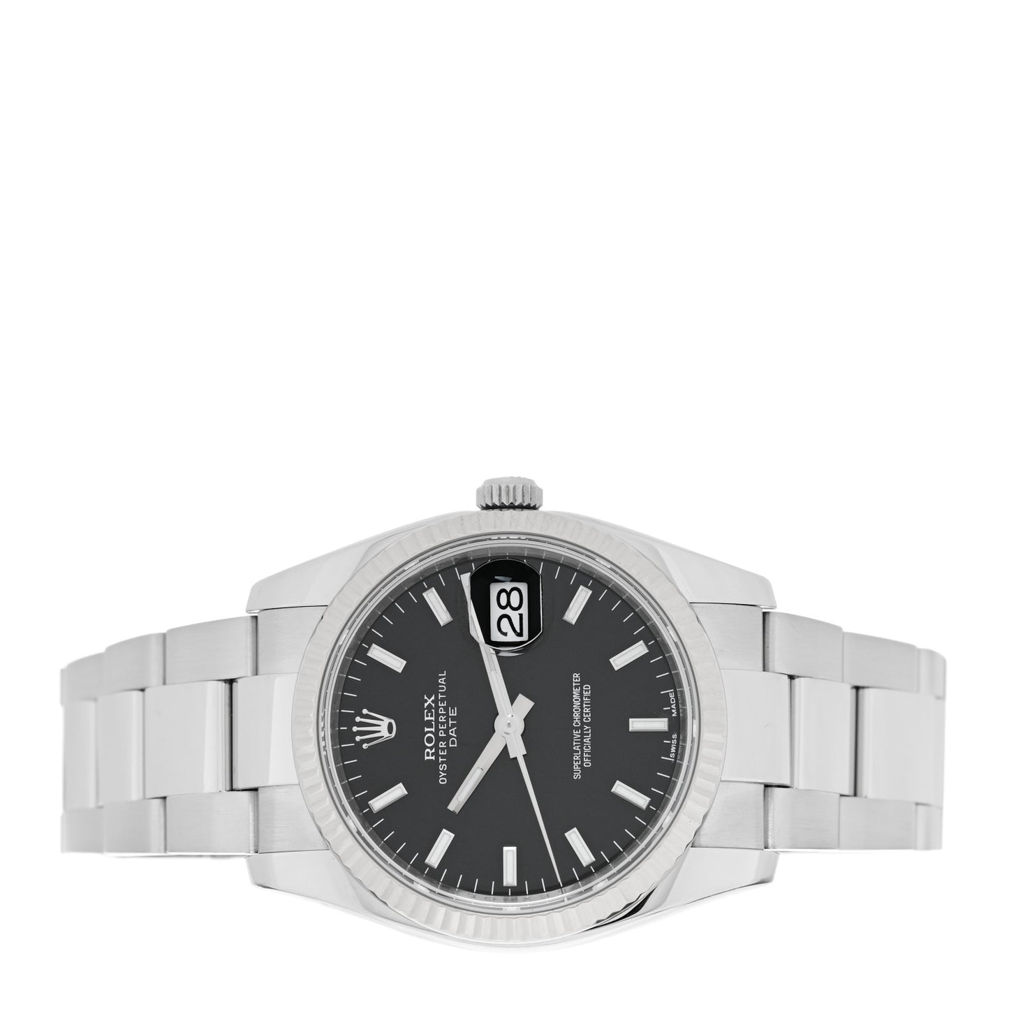 Stainless Steel 18K White Gold 34mm Oyster Perpetual Datejust Watch Black 115234