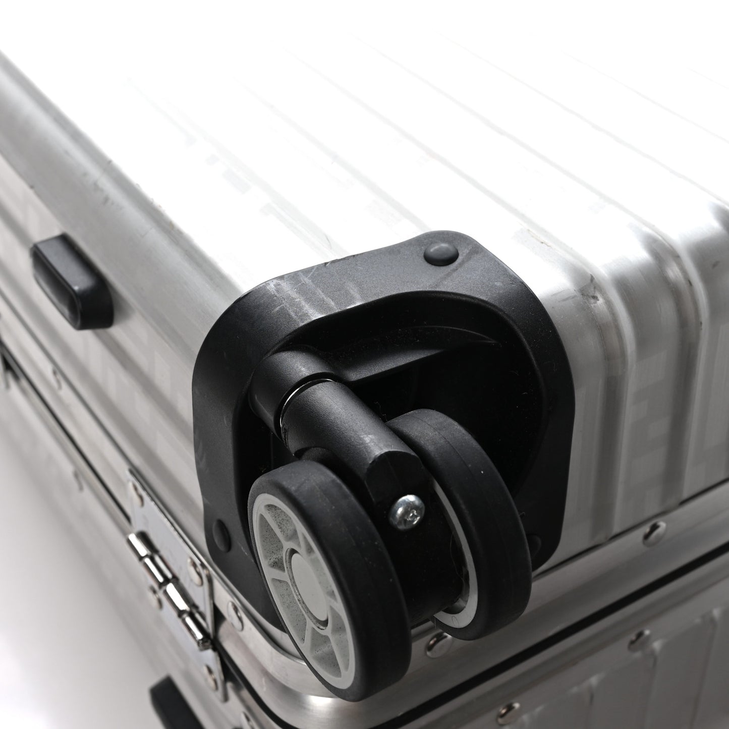 X RIMOWA Aluminum FF Print Roll Away Carry On Luggage Silver Red