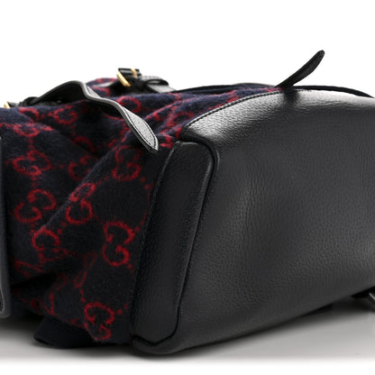 Gucci Covered Wool GG Monogram Small Double Buckle Backpack Navy Red 9 of 15