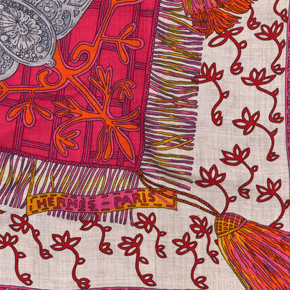 Hermes Cashmere Silk Cavaliers du Caucase Shawl 140 Gris Claire Fuchsia Vert 2 of 6